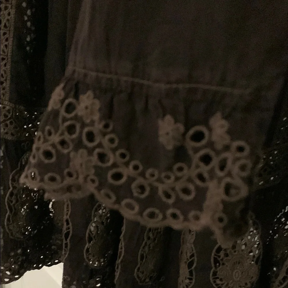 Johnny Was Brown Lace Ruffled Tunic with Mandarin Collar - Picture 6 of 12